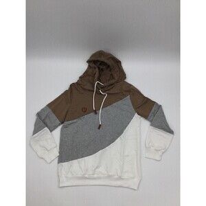 MissLook Color-Block Ivory & Brown Hooded Sweater Women size Medium